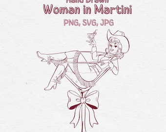 Copa de Martini Vaquera: Ícono de Despedida de Soltera del Oeste (Descarga Digital SVG, PNG, JPG)