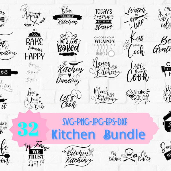 Cute Kitchen SVG Bundle, Culinary Wall Sayings Digital Download Cut File, Baking, Cooking, Potholder, Funny Kitchen Quotes For Cricut