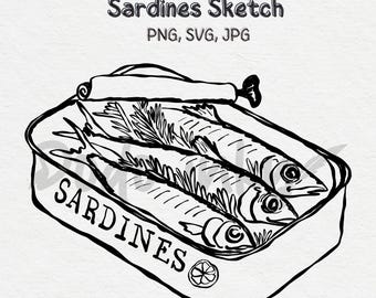 Sardines Doodle Print: Retro Summer Sketch Trendy Fisherman Clipart (SVG, PNG, JPEG) Digital Download