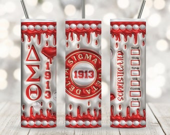 Delta Sigma Theta Sophisticated 3d Tumbler Wrap PNG 1913 3d Inflated Puff Fraternity, DST Sorority Tumbler Sublimation