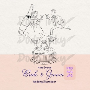 Wedding Couple Illustration: Hand-Drawn Bride & Groom Clipart (PNG, SVG, JPEG) (Digital Download