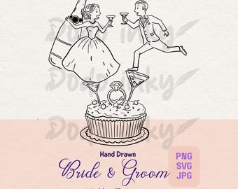 Ilustración de pareja de novios: clipart de novios dibujados a mano (PNG, SVG, JPEG) (descarga digital)