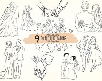 Iconos de pareja de novios: ilustraciones dibujadas a mano (paquete PNG, SVG, JPEG)