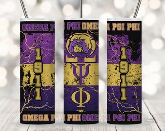 Omega Psi Phi Tumbler Wrap PNG Brotherhood Gift 1911 Purple Yellow Fraternity Tumbler Sublimation Skinny 20oz 30oz OPP Gift Digital Download