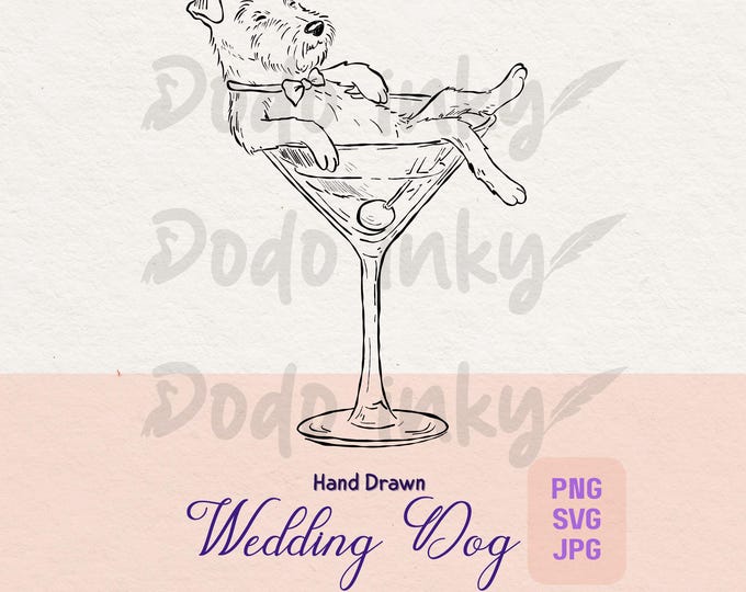 Hand Drawn Dog and Martini SVG PNG, Whimsical Dirty Martini Clipart ...