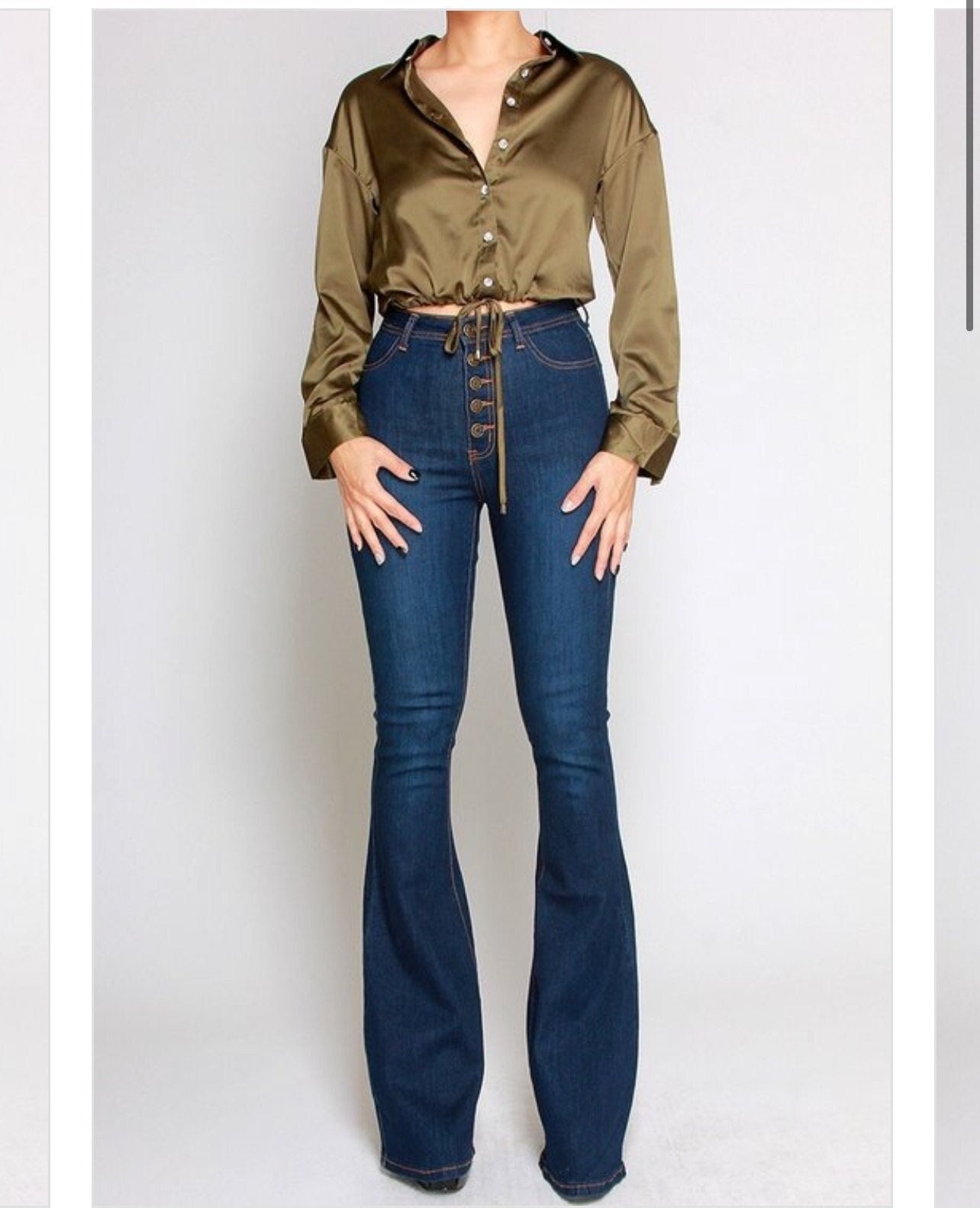 Buy Button Down Bell Bottom Jeans, Bell Bottom Jeans Woman, High Waisted  Jeans, Online in India 