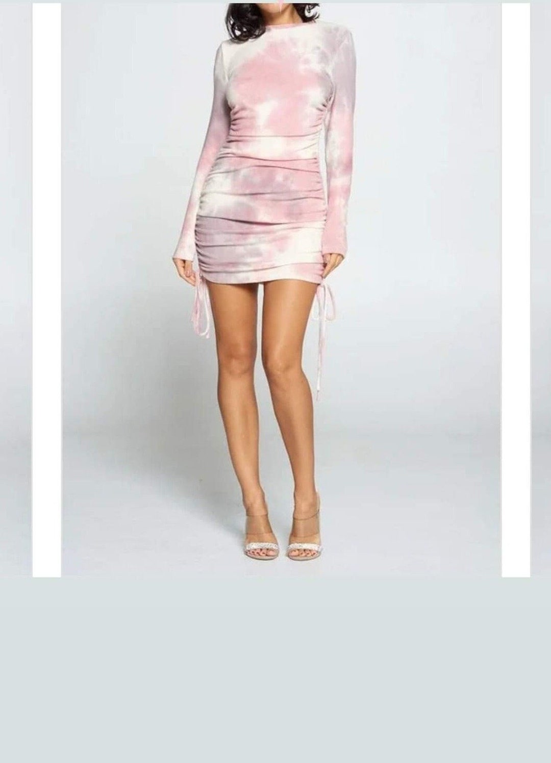 Tie Dye Dress, Ruched Side Dress, Pink Tie Dye Dress, Long Sleeve ...