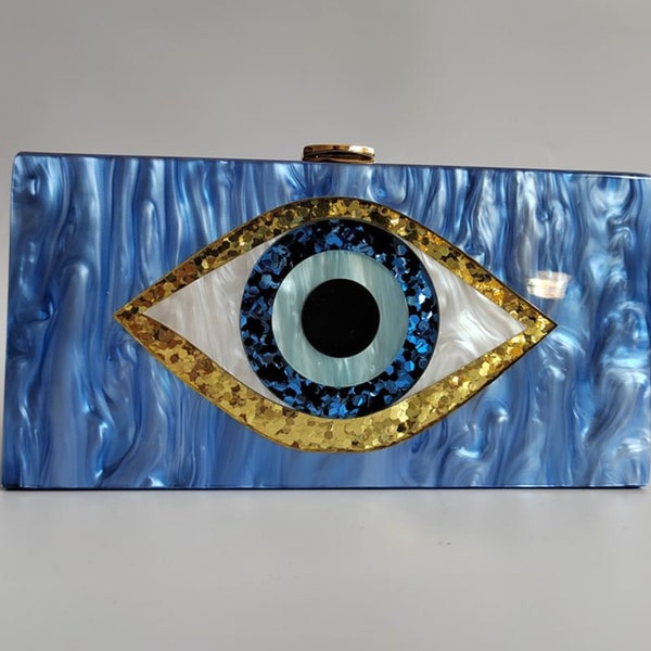 Pochettes de soirée en acrylique Blue Eye pour femmes, sac à main de fête, dîner de fête formel