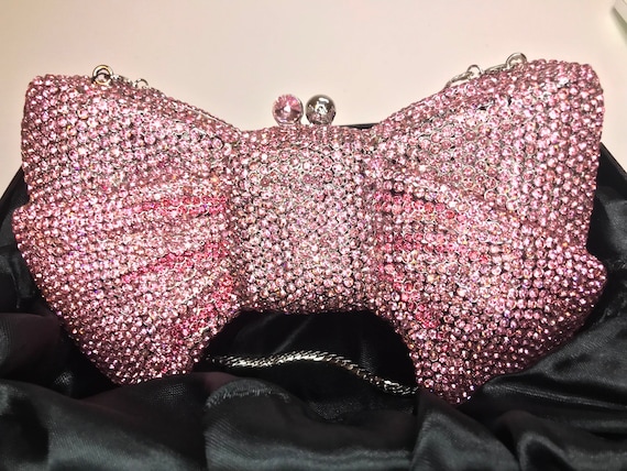 Fashionable Handmade Bow Pink Black Silver Evening Clutch Bags - FRANDELS