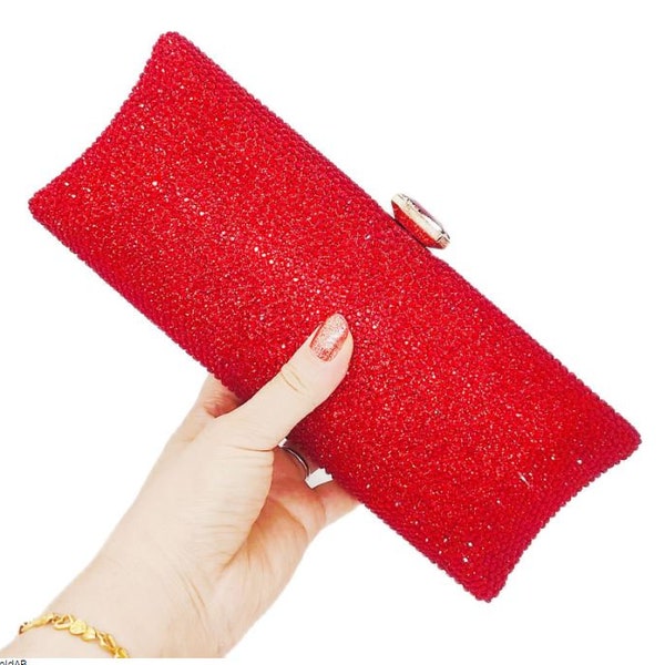 Red Evening Clutch Bags Women Party Purse Formal Party Dinner Rhinestone Handbags Crystal