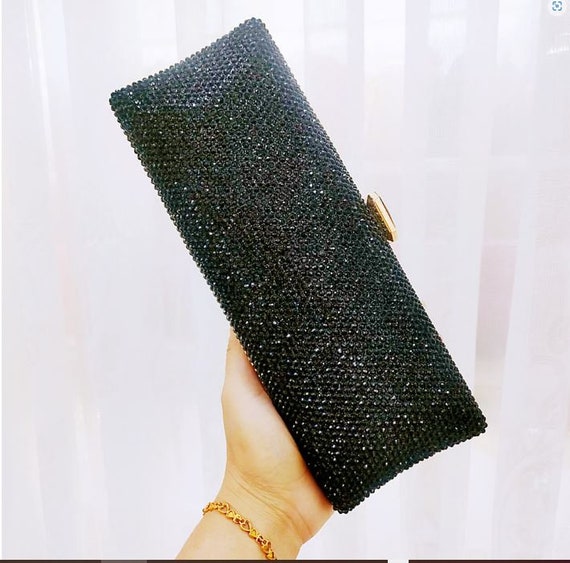 Buy Black Rhinestones Embellished Clutch by Alor Bags Online at Aza  Fashions.