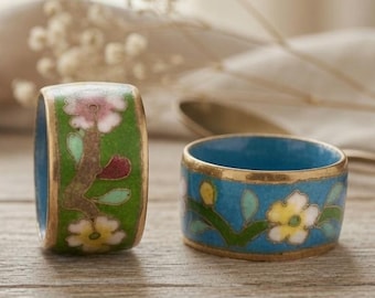 Cloisonné ring 10 mm wide SET OF 6 you may pick color Black, Dark Blue, Light Blue, Red, Green,Turquoise See description for size and color.