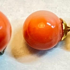 Vintage pink coral not treated 8 mm sphere stud earrings with surgical steel posts, coral color may vary circa 1970 Free shipping