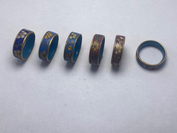 Vintage Cloisonne ring 5 mm wide, set of 5 rings … - image 1