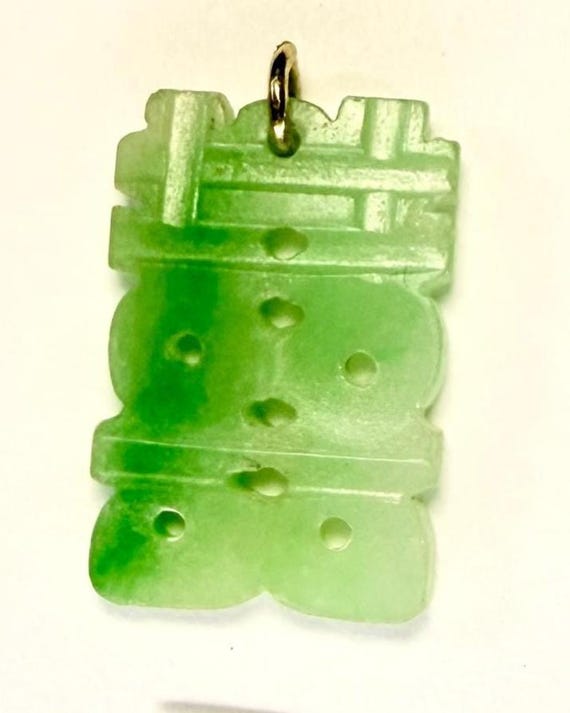 Antique carved double happness symbol Burma jade not treated 22 x 15 mm 3 mm thick pendant 14K gold plated ring from China free shipping