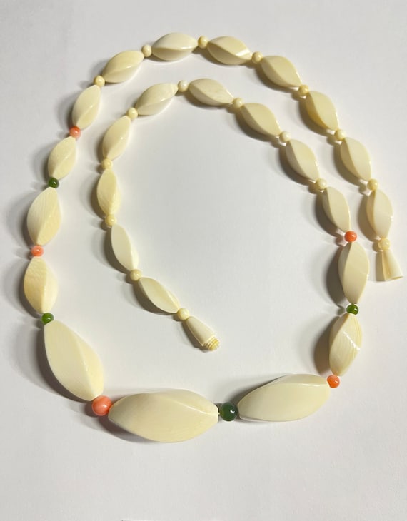 Vintage white coral 35x15 mm largest carved beads… - image 1
