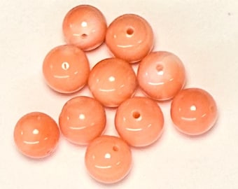 Vintage Carved Untreated Pink Coral 6.5 mm Beads, Lot of 10, Circa 1970
