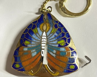 Vintage Cloisonne Butterfly motif 36" tape measure with Key Chain 45 mm wide and height 10 mm thick from China circa 1970 Free shipping