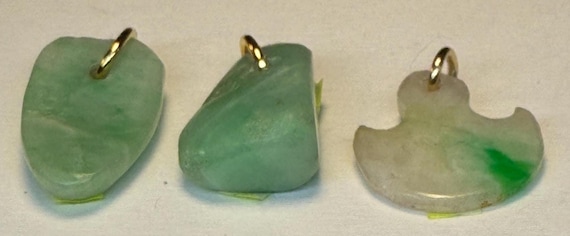 Vintage carved Burma jade not treated 17 x10 to 15x15 mm 3 to 7 mm thick pendant 14K gold plated ring from China Free shipping View 2