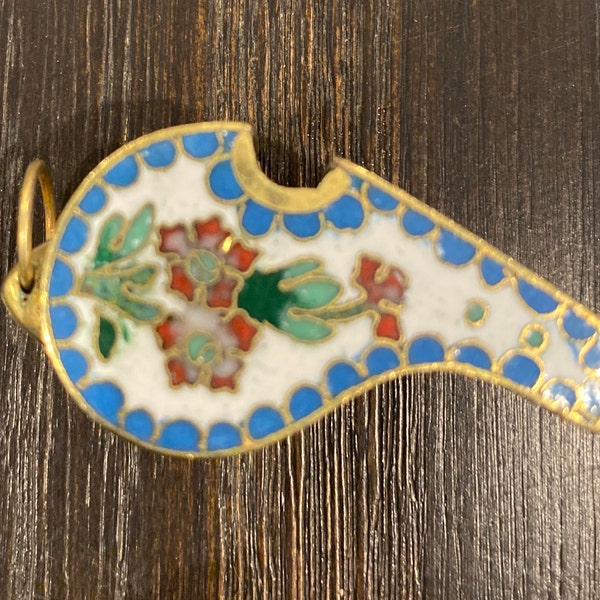 Vintage Cloisonne Enamel & Bronze Multicolor working Whistle Pendant finished on all sides by artisan from China circa 1970