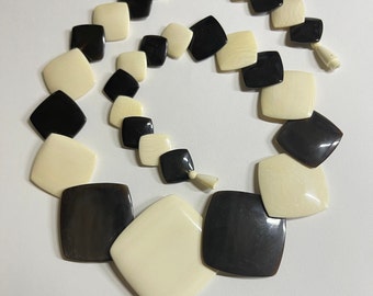 Vintage white coral & Water bufflo horn 42x42 mm largest carved beads 24" necklace circa 1970, Free shipping