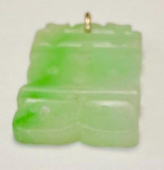 Antique carved double happness symbol Burma jade not treated 22 x 15 mm 3 mm thick pendant 14K gold plated ring from China free shipping View 3