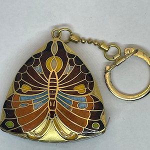 Vintage Cloisonne Multicolor Butterfly motif 36" tape measure with Key Chain 50 mm wide and height 10 mm thick from China circa 1970