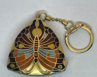 Vintage Cloisonne Multicolor Butterfly motif 36" tape measure with Key Chain 50 mm wide and height 10 mm thick from China circa 1970