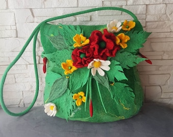 Sac de printemps / Cadeau pour femme / Fleurs sauvages / Sac feutré / Grand sac feutre /