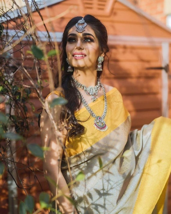 Grey colour party wear best sale saree