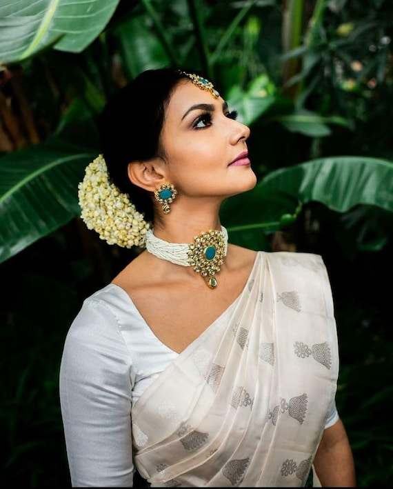 Premium Pure Handloom Chanderi Lichi Silk White Saree With Silver