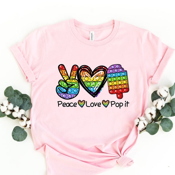 Peace Love Pop It Shirt, Rainbow Push Fidget Ice-Cream Poppin Heart, Rainbow Pop It Shirt, TikTok Shirt, Trendy Shirt