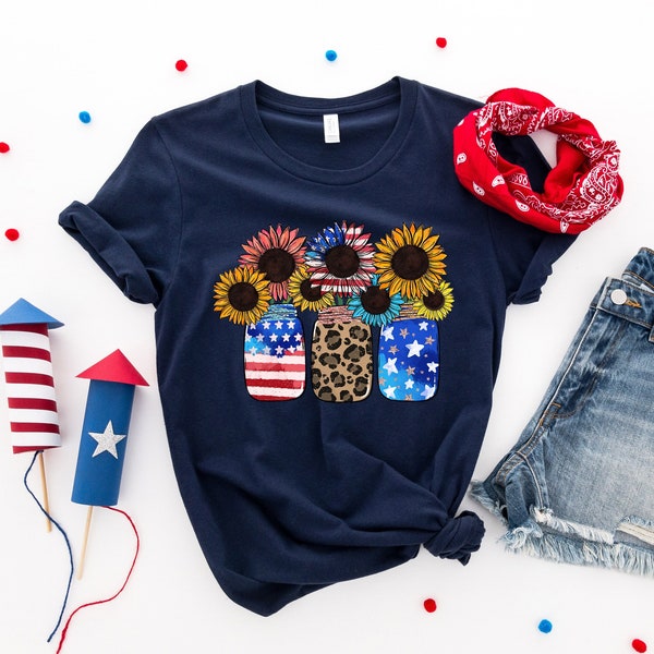 Sunflowers Shirt, Sunflowers Leopard USA Shirt, 4th of July Shirt, Merica Shirt, 4th of July, Fourth of July Shirt,  Independence Day Shirt