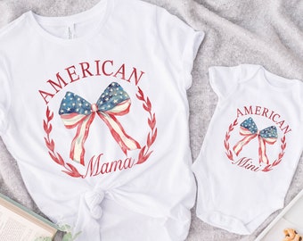 American Mama and Mini Shirts, American Mama Shirt, American Mini Shirt, 4th of July Coquette Shirt, Mama And Mini Shirt, Patriotic Shirt