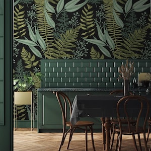 Nature Wallpaper | Fern, Leaves, Exotic, Dark | Botanical Print | Removable Peel and Stick Wallpaper | Wall Mural #138
