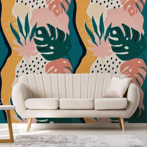 Abstract Wallpaper | Leaves, Monstera, Palm Leaves, Modern | Nature Print | Removable Peel and Stick Wallpaper | Wall Mural #961
