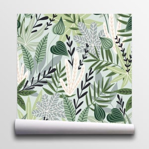 Natural Wallpaper Flower, Twigs, Green, Bright Floral Print Removable Peel and Stick Wallpaper Wall Mural 996 image 3