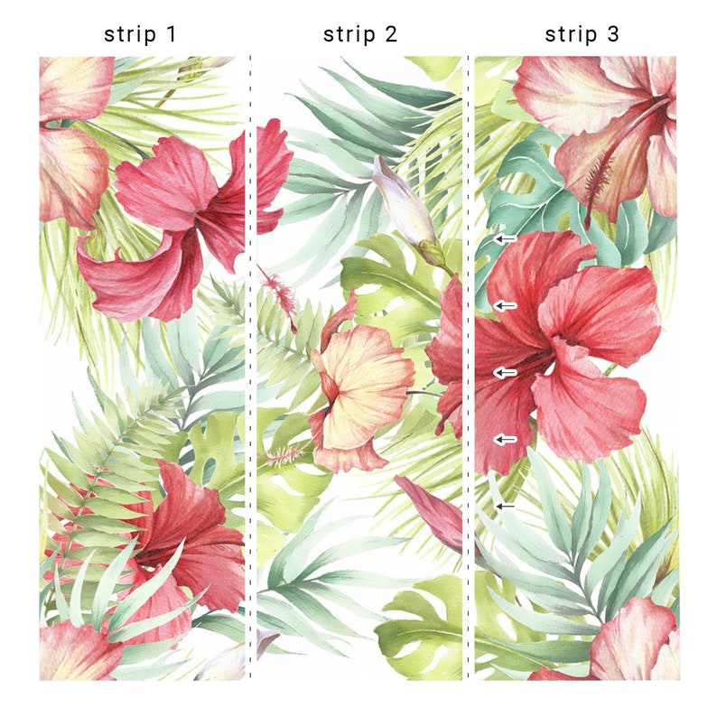 Nature Wallpaper Flower, Hibiscus, Watercolor, Leaves Floral Print Removable Peel and Stick Wallpaper Wall Mural 827 zdjęcie 7