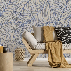 Natur Wallpaper | Palme, Blätter, Hell, Kontur | Vintage Druck | Abnehmbare Peel and Stick Wallpaper | Wandbild #869