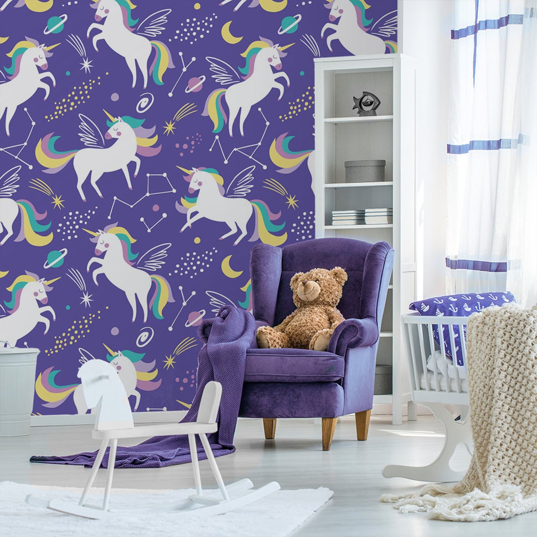 Kids Wallpaper Unicorn Purple Abstract Cute Animal Etsy
