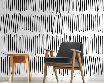 Abstract Wallpaper | Sticks, Black and White, Doodle | Monochrome Print | Removable Peel and Stick Wallpaper | Wall Mural #964