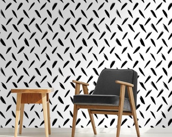 Abstract Wallpaper | Black and White, Brush, Lines | Geometric Print | Removable Peel and Stick Wallpaper | Wall Mural #993