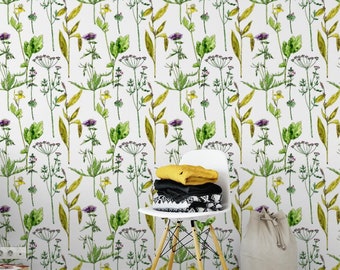 Meadow Plants Wallpaper #757| Removable Wallpaper, Temporary Wallpaper, Traditional Wallpaper, Peel & Stick Wallpaper