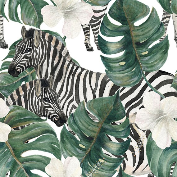 Zebra and Monstera Leaves Wallpaper #744 | Removable Wallpaper, Temporary  Wallpaper, Traditional Wallpaper, Peel & Stick Wallpaper - Etsy