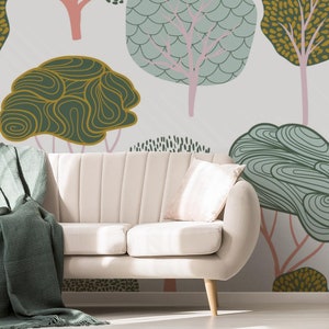 Natur Wallpaper | Wald, Baum, Grün, Hell | Abstrakter Druck | Abnehmbare Peel and Stick Wallpaper | Wandbild #940