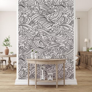 Small Monochrome Waves #776 | Removable Wallpaper, Temporary Wallpaper, Traditional Wallpaper, Peel & Stick Wallpaper