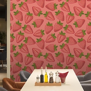 Strawberries Wallpaper #852 | Removable Wallpaper, Temporary Wallpaper, Traditional Wallpaper, Peel & Stick Wallpaper