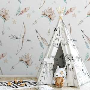 Kids Wallpaper | Boho Bow, Bright, Boy, Girl, Kids Room | Abstract Print | Removable Peel and Stick Wallpaper | Wall #1087