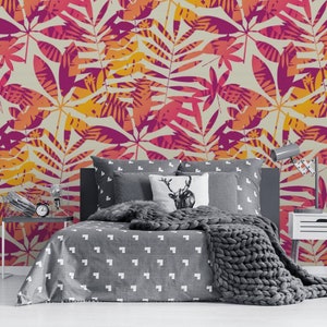 Tropical Leaves Shapes Wallpaper #768 | Removable Wallpaper, Temporary Wallpaper, Traditional Wallpaper, Peel & Stick Wallpaper