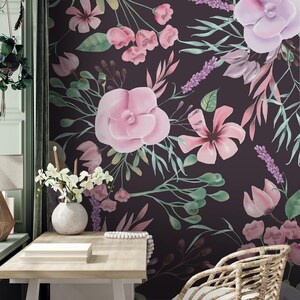 Nature Wallpaper | Flower, Garden, Lilac, Dark | Floral Print | Removable Peel and Stick Wallpaper | Wall Mural #821